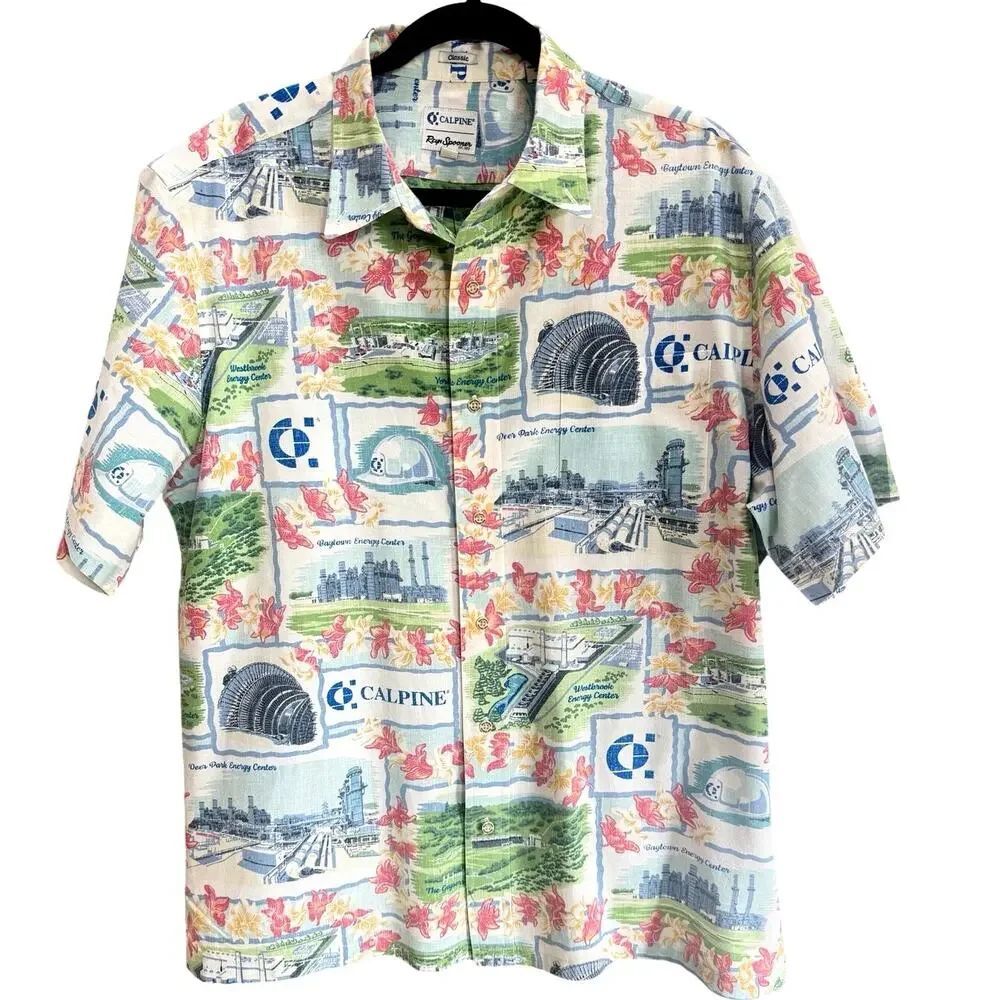 Reyn Spooner Calpine Energy Men's XL Hawaiian Tropical Shirt Reverse Print RARE